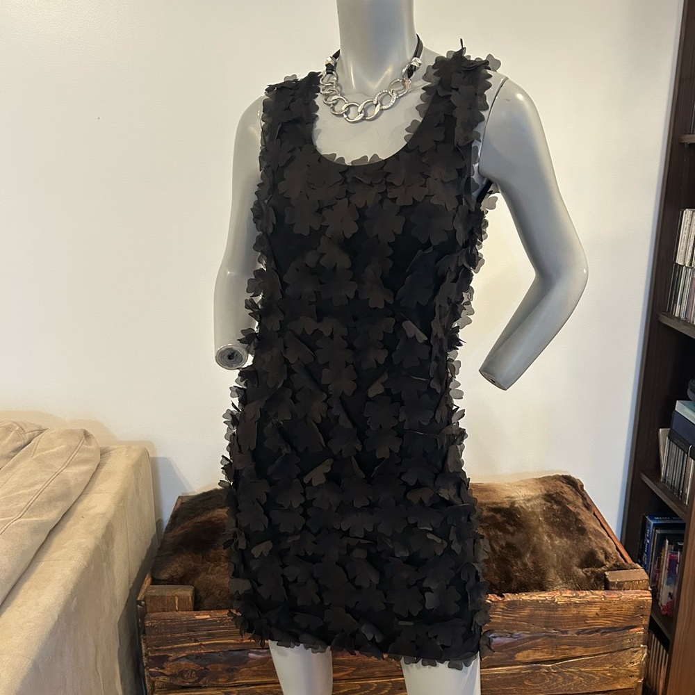 Gorgeous Black 3D flower Scoop Neck Mini Dress❤️S